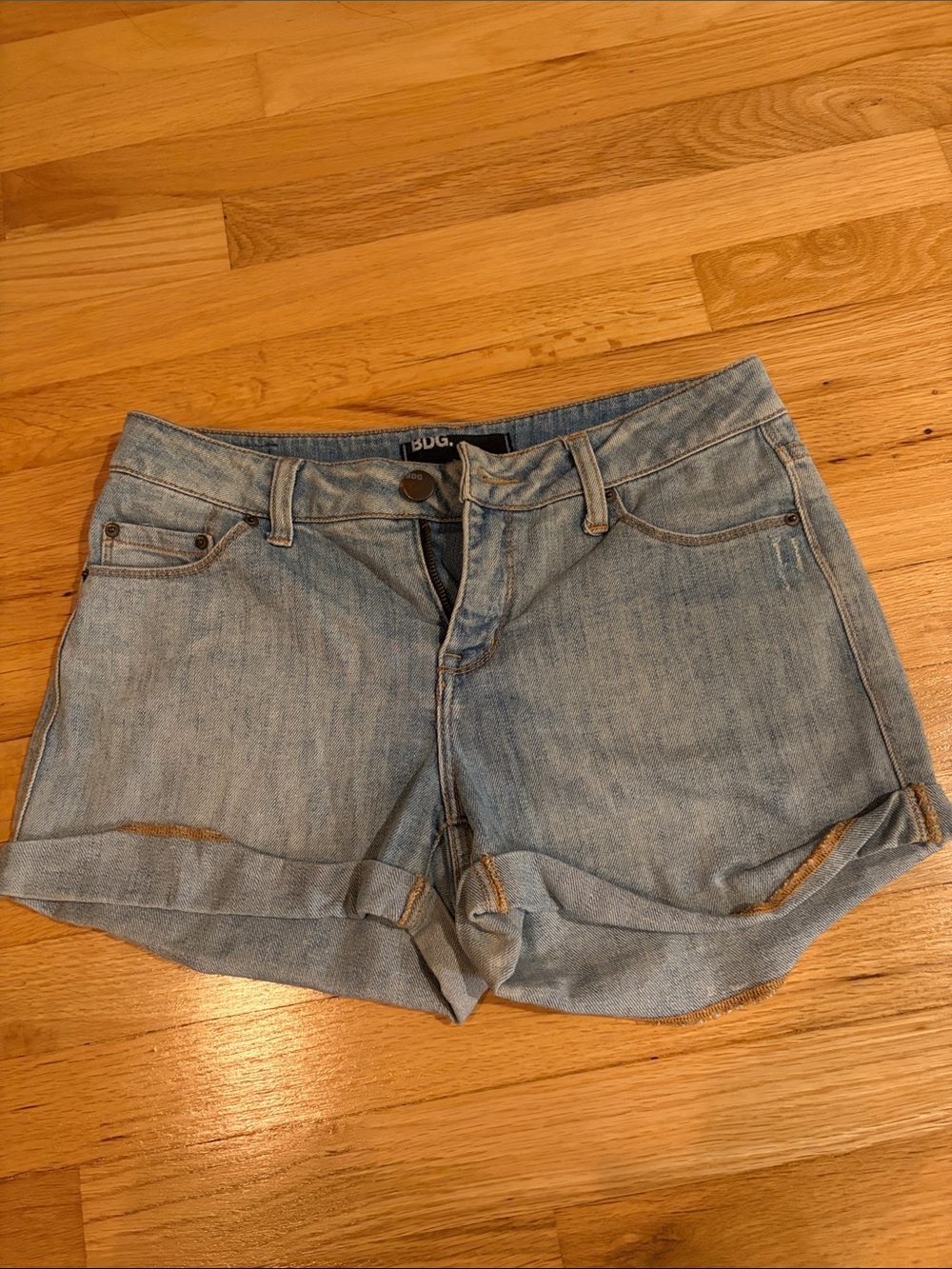 BDG Light Wash Denim Roll-Cuff Shorts